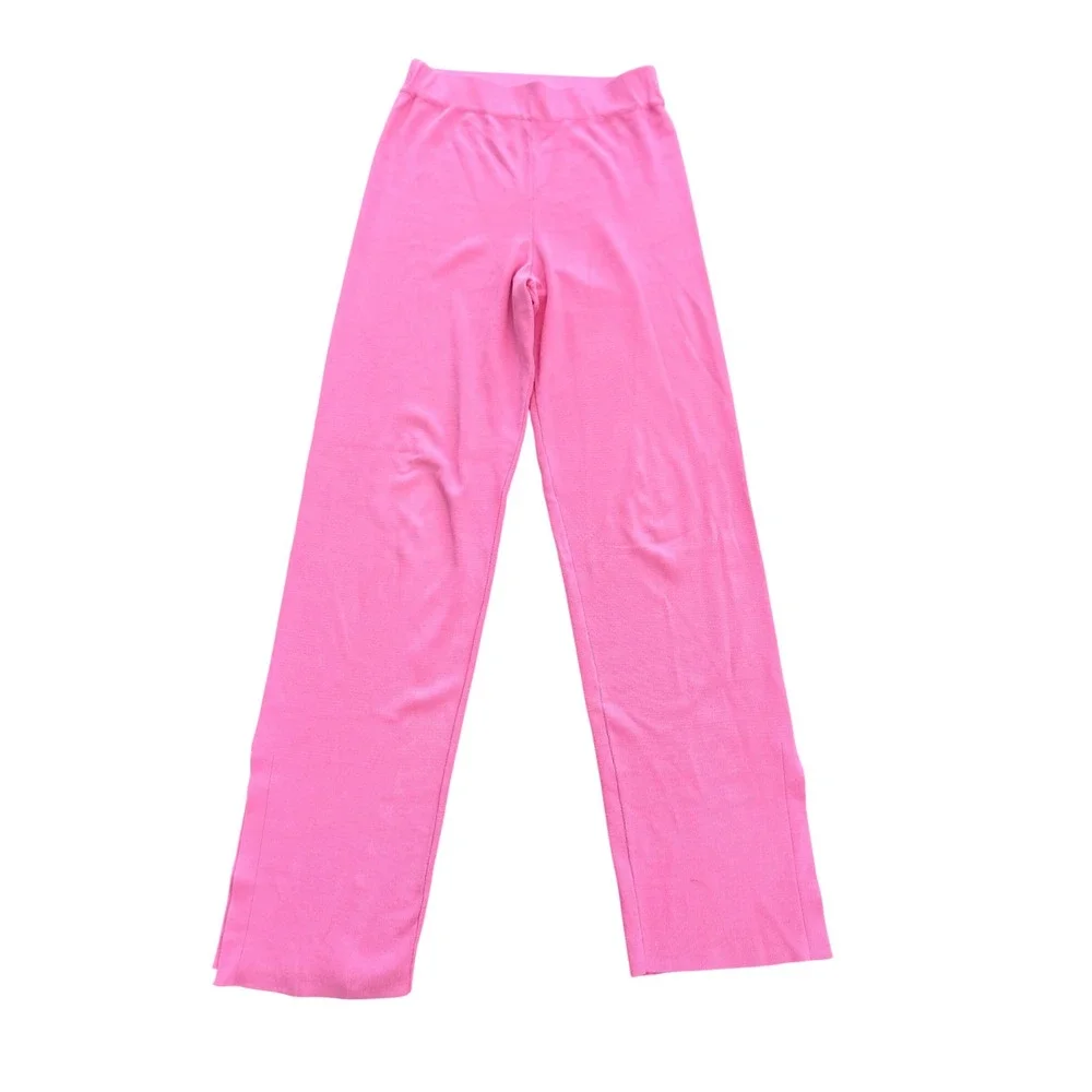 Zara Girls Pink Knit Wide Leg Pants Elastic Waist Side Slit Size S